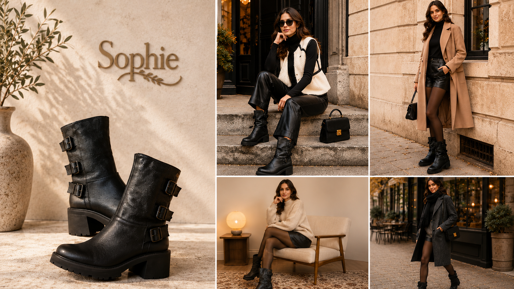 Bota Sophie Urban Preta com Fivelas e Salto Tratorado - miniatura 2